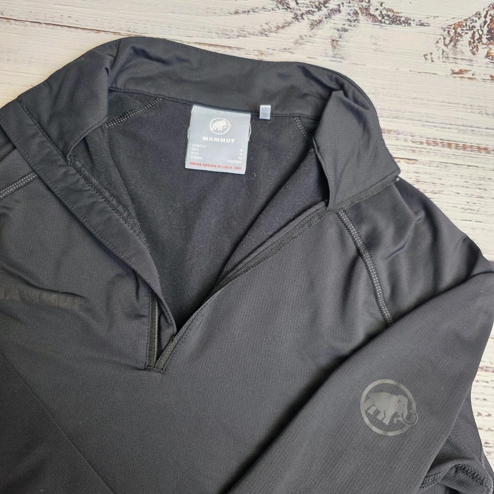 MAMMUT Mens Small 1/4 Zip‎ Midlayer Snow Sweater Long Sleeve Black Zipper Broken